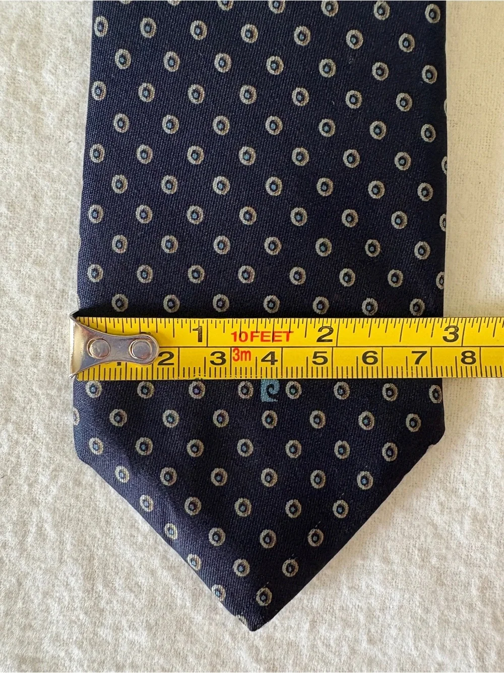 Vintage Pierre Cardin Navy Silk Tie with Small geometric Dot Motif EUC